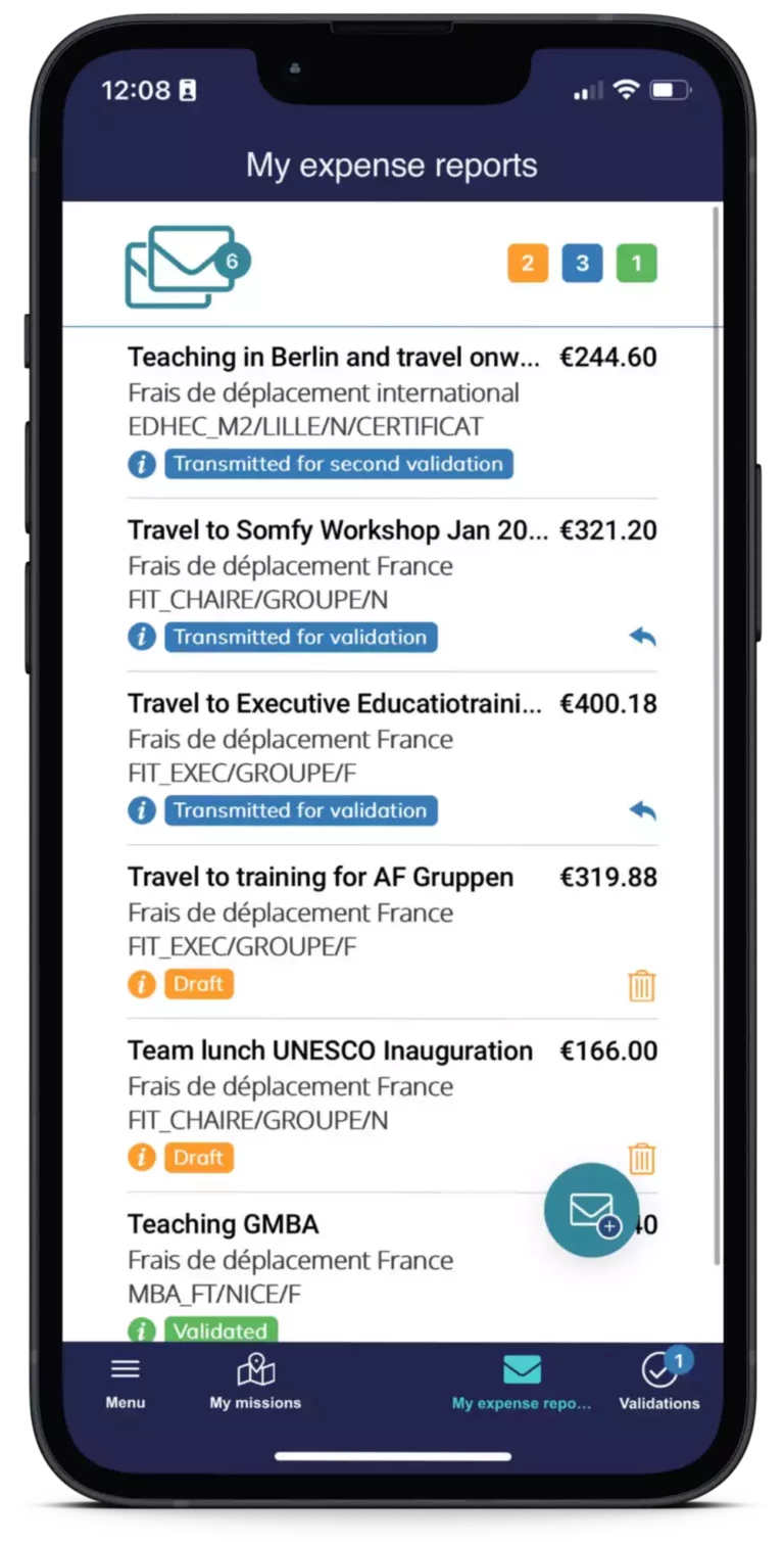 vertical expense mobile application with expense claim screen