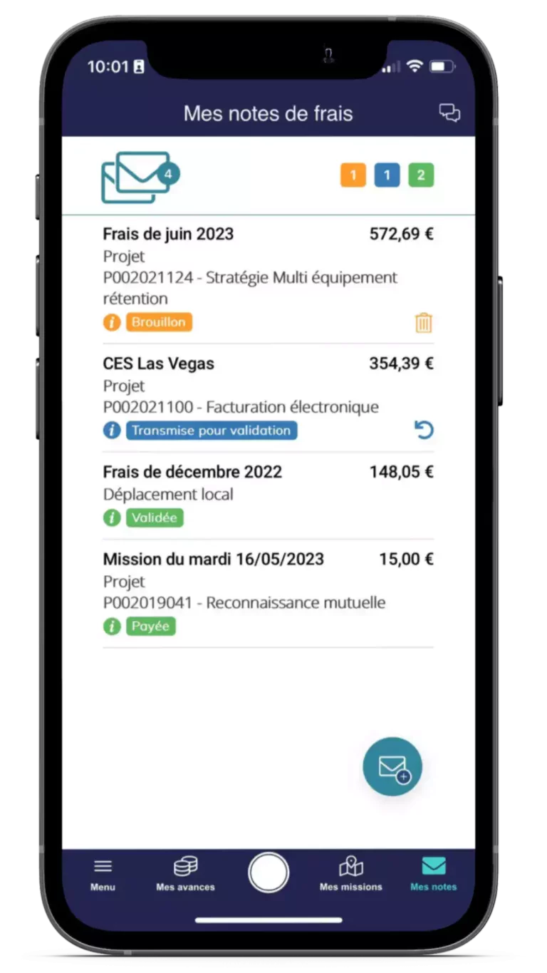 application mobile vertical expense avec écran sur les notes de frais